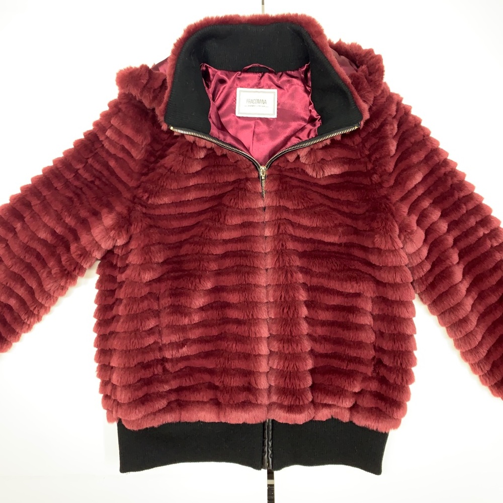 NWOT Faux fur bomber jacket with hoodie